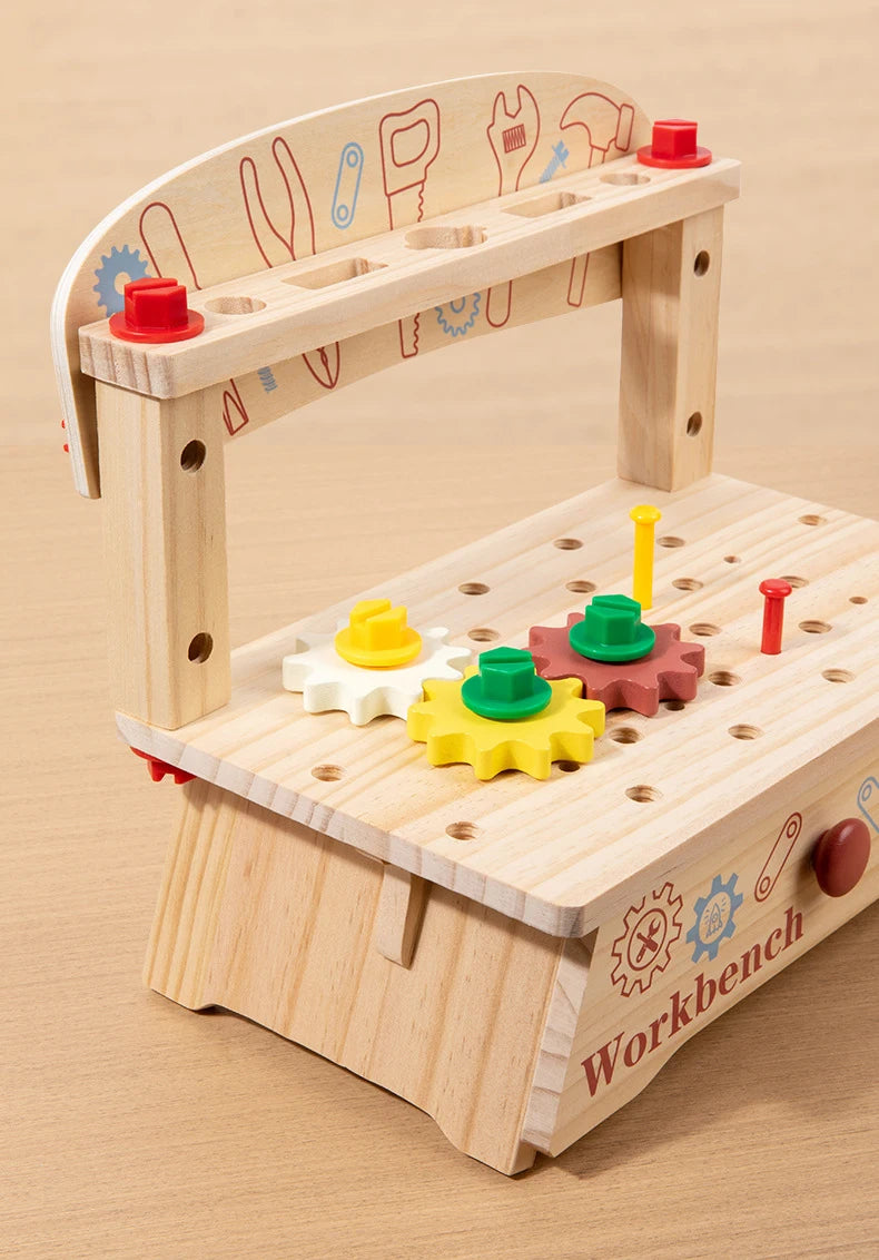 Tool Bench for Kids Toy Play Workbench Wooden Tool Bench Workshop Workbench with Tools Set Wooden Construction Bench Toy for Boy