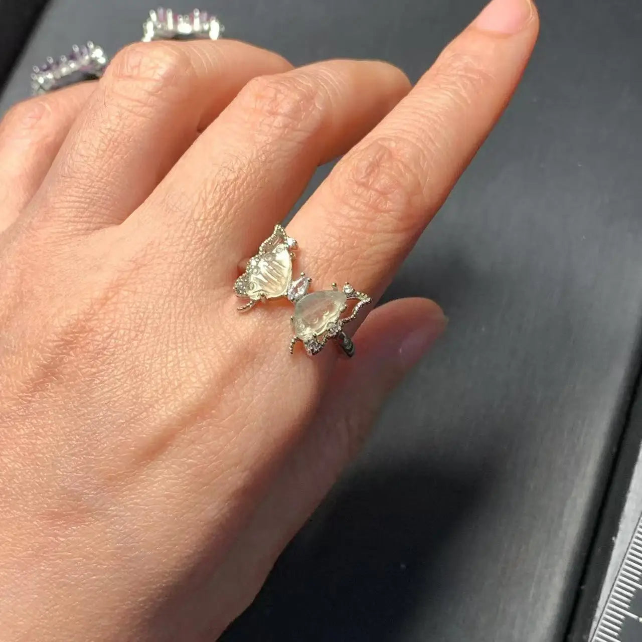 Butterfly Natural fluorite Ring Adjustable Female Simple Ring Jewelry for Women Gift Wholesale High Quality Vintage Fine