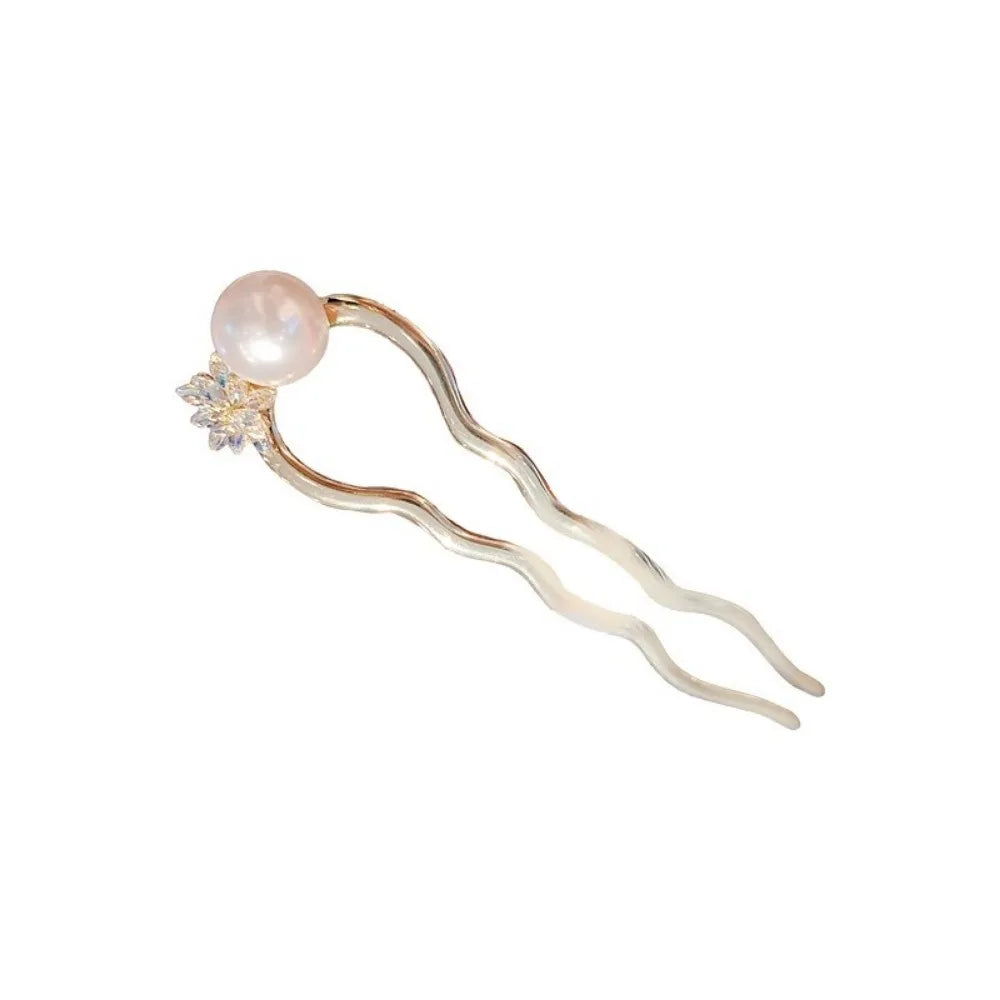 1pc Exquisite Fashion Pearl Snowflake Hairpin Antique Yet Modern Coiled U-Shaped Hairpin Insert Elegant Hair Accessory
