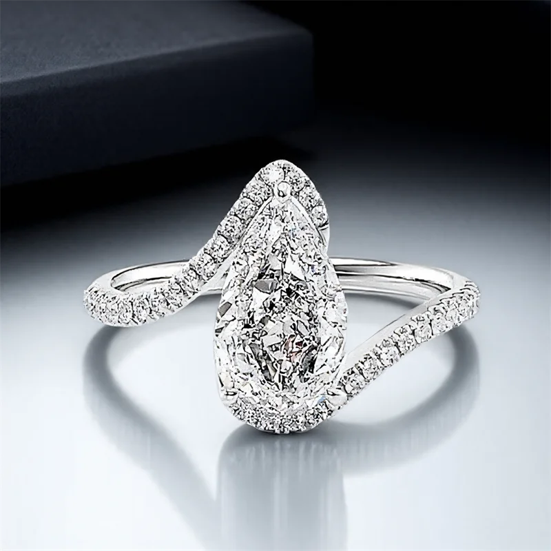 White Zircon Pear Cut Stone Rings For Women Rose Gold Silver Color Engagement Promise Bands Wedding Jewelry Mother's Day Gift