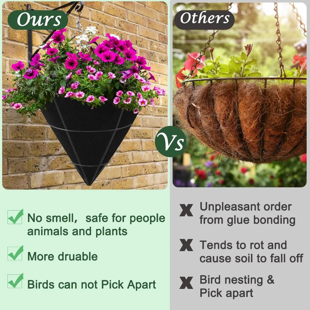 3pcs Durable Breathable Cone Shaped Liners Black Reusable Planter Basket Liners Eco-Friendly Felt Gardening Mats Enhanced Growth
