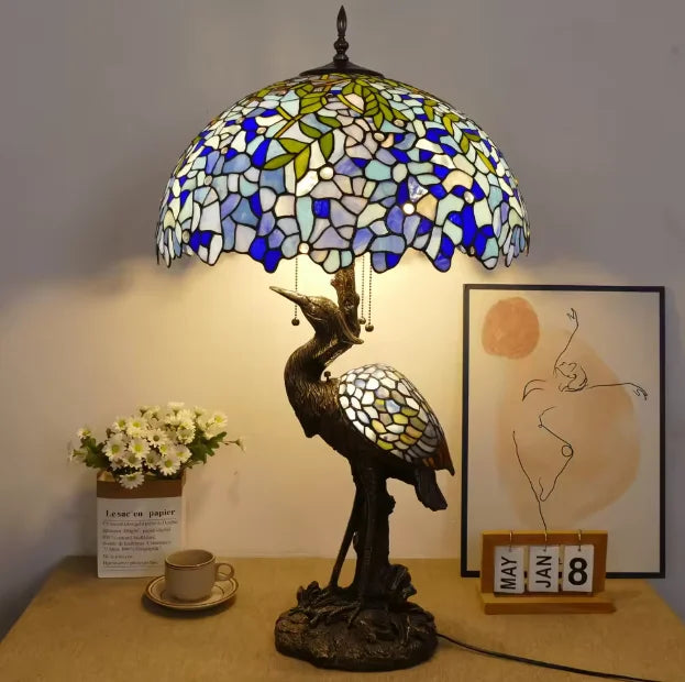 30-Inch  Table Lamp Traditional American Style Living Room Bedroom Study Lamp Luxurious Villa Hotel Stained Glass Lamp