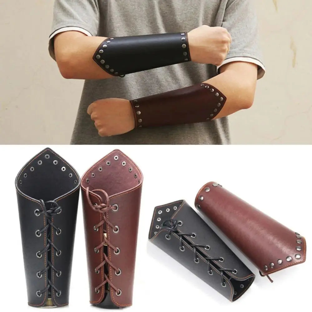 Sports Accessories Leather Archery Arm Guard Punk Gauntlet Viking Bracer Black Brown Safe Strap Men Women