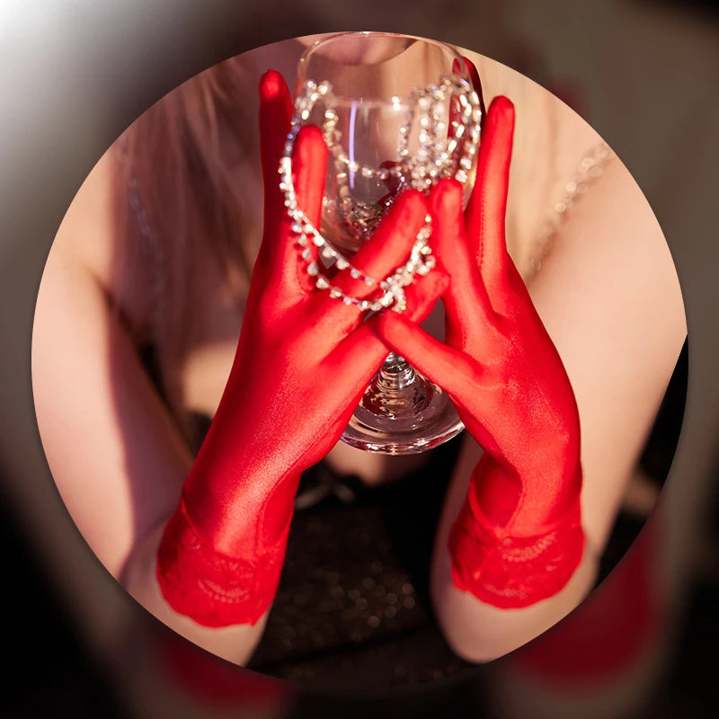 Women Sexy Gloves New Ultra-Thin Oil Shiny Transparent Silky Lace Masturbation Gloves Mittens Cosplay Erotic Temptation Clubwear