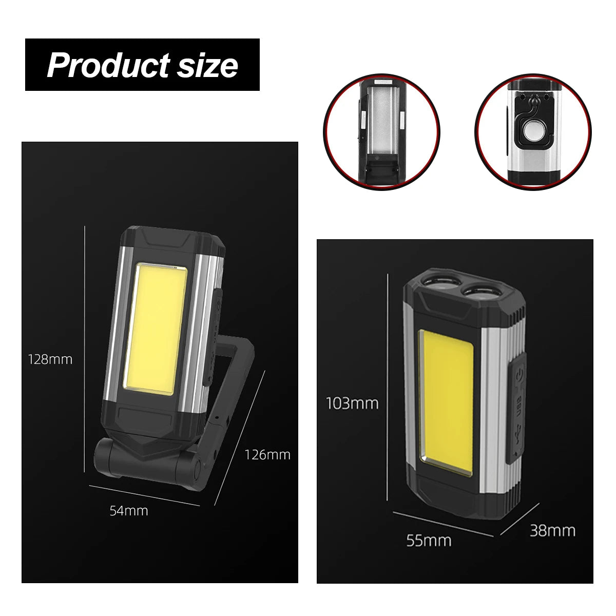 Led Work Light 10w Usbc Flashlight Red Magnetic Flashlights Waterproof Working Hook Rechargeable Foldable Cob Rotating Brightest
