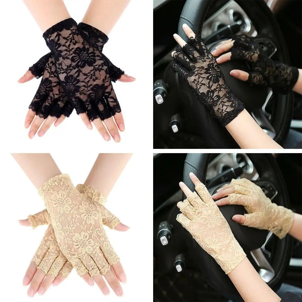 Women Sexy Dressy Lace Gloves Sunscreen Short Gloves Fingerless Lace Driving Gloves Spring Summer Mittens Wedding Accessories
