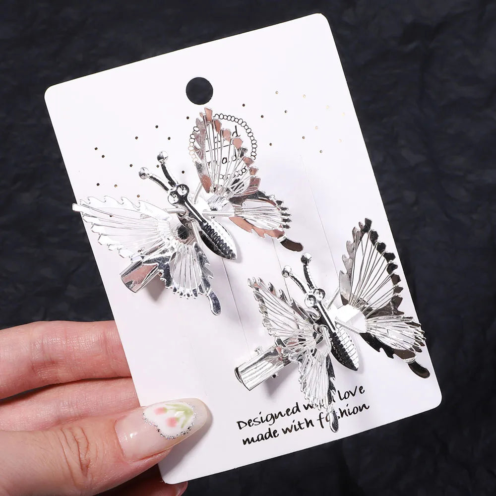 2Pcs/Set Fashion Metal Gold Hollow Butterfly Hairpins For Women Girls Hair Ornament Clip Barrette Headband Hair Accessories