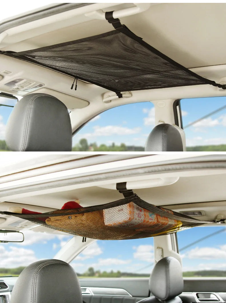 Car Roof Storage Net Durable Adjustable Hanging Organizer Bag for Vehicle Trunk Cabin Accessories Universal Fit