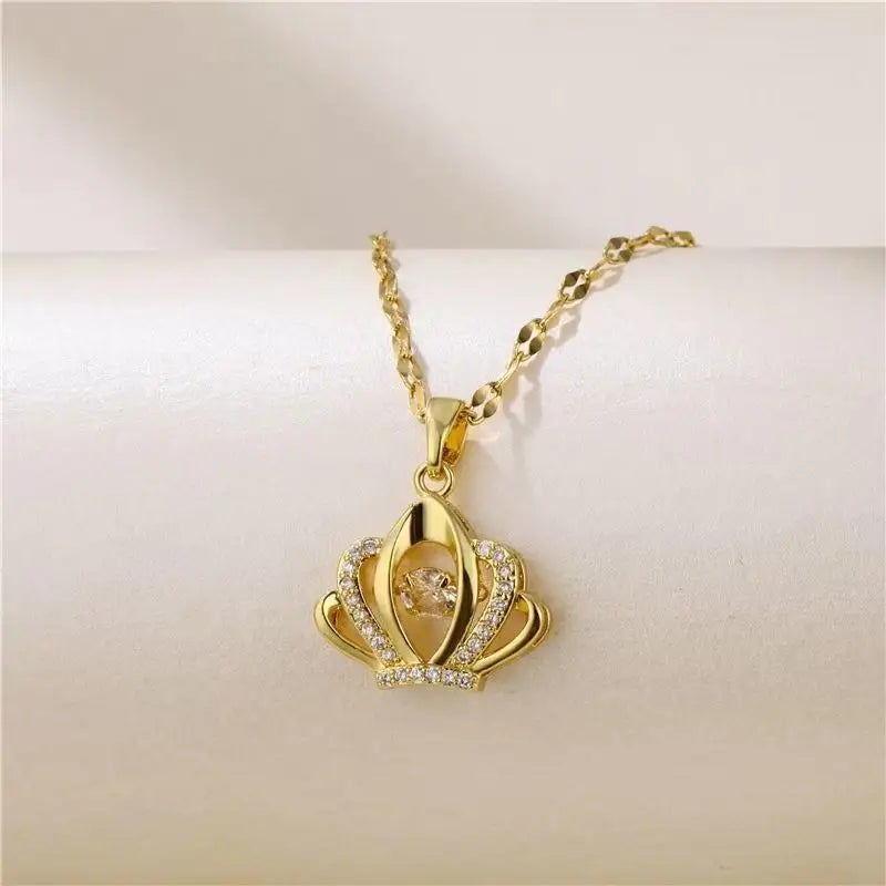 Sweet Zircon Crystal Pendant Necklace For Women Korean Fashion Stainless Steel Clavicle Chain Jewelry Female Wedding Accessories