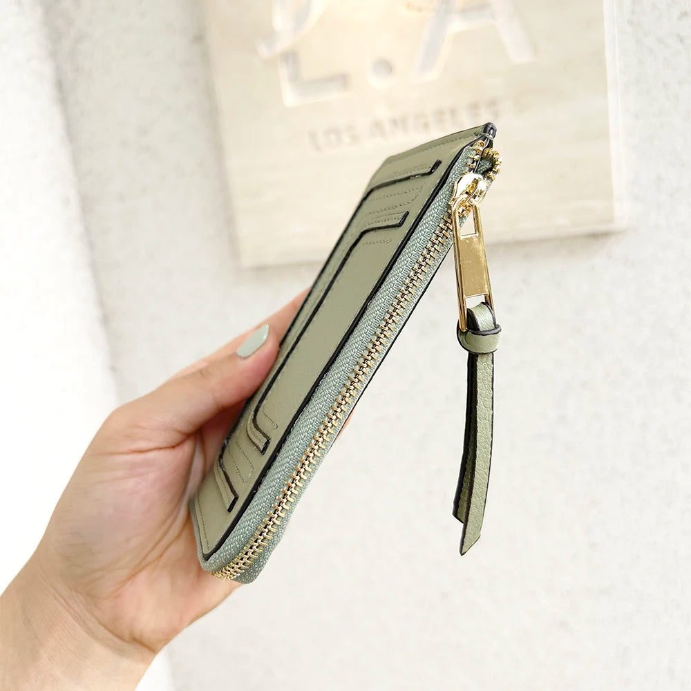 Luxury Genuine Leather Card Wallet Woman Custom Name Brand Card Holder Casual Zipper Lady Engraving Coin Purse Personalized Gift