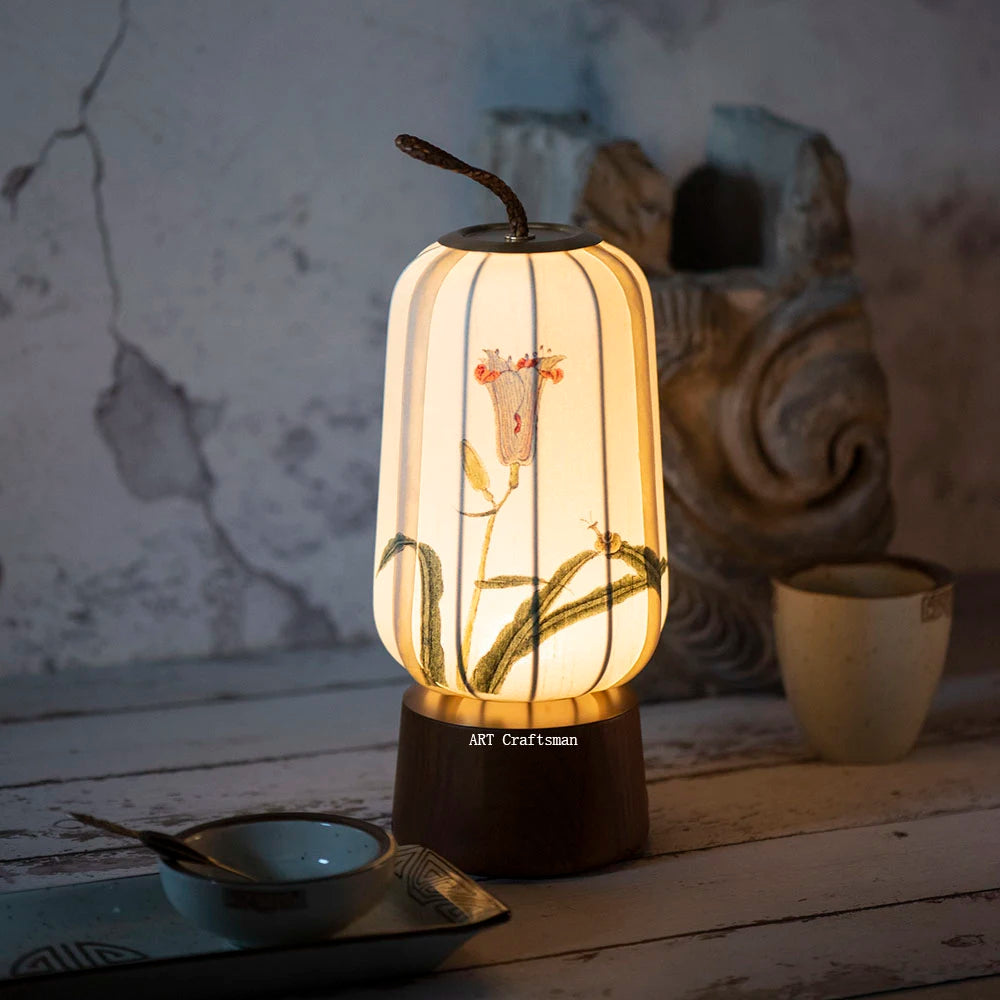 New Fabric Lanterns Portable Table lamp Traditional style Hand Art Drawing decoration Atmosphere Reading Lamp for Tea room (Free Shipping) 💝💖🌹 (Free Shipping) 💝💖🌹