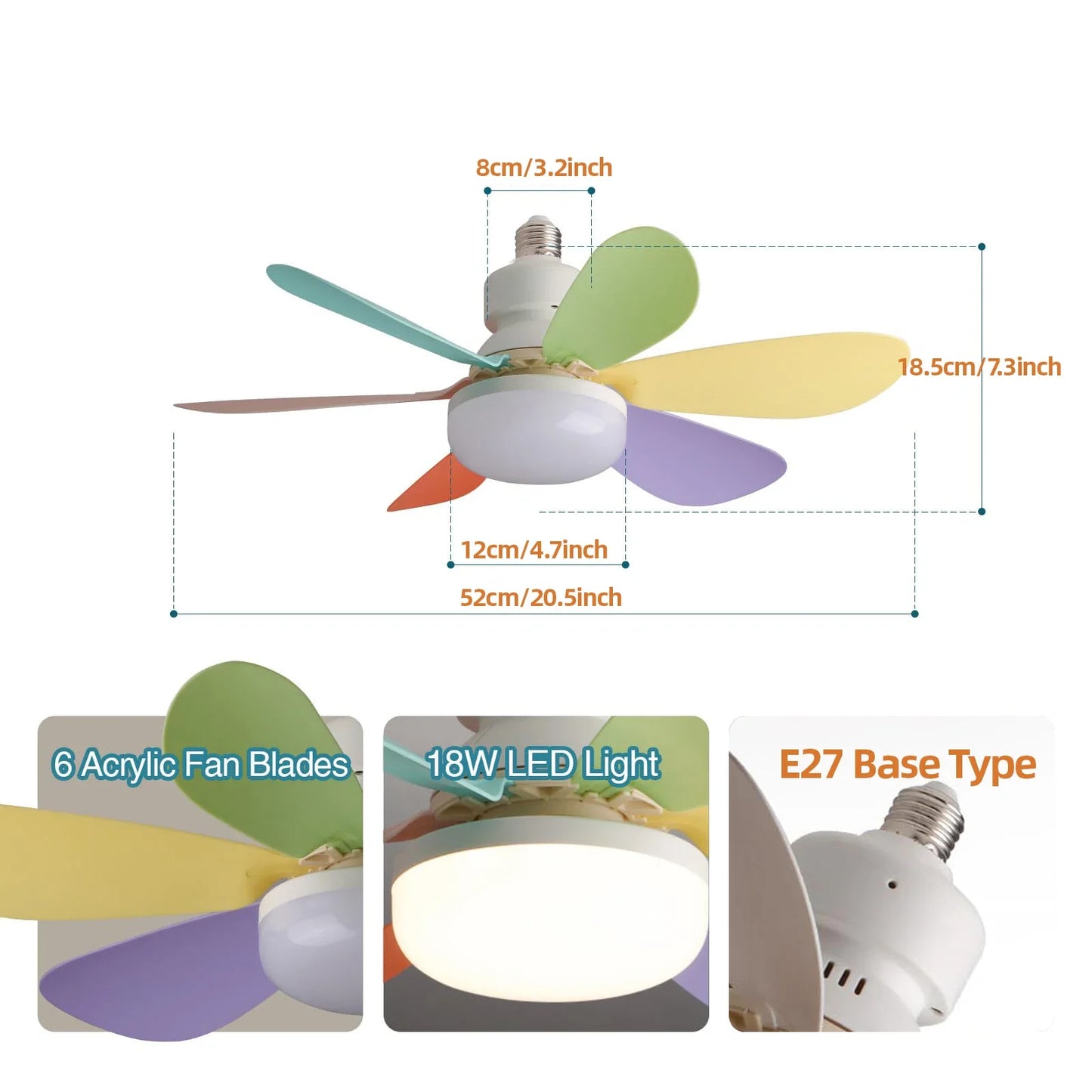 LED 40W ceiling fan light E27 with remote control for dimming, suitable for living room, study, household use, 85-265V
