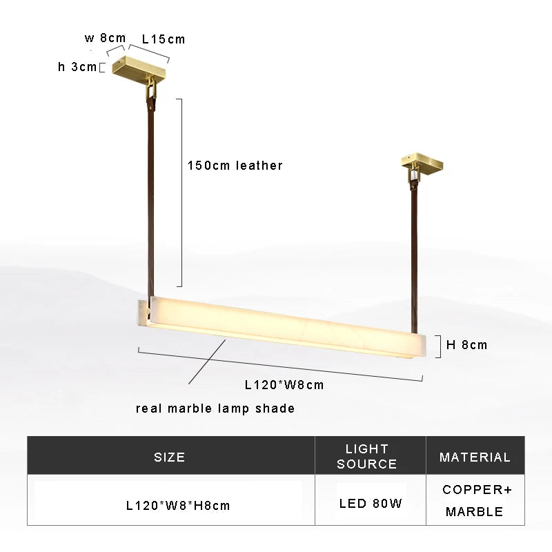 LED Light Luxury Leather Long Spanish Marble Pendant Light for lustre Living Room Recessed Decorative Lighting Ceiling Fixtures.