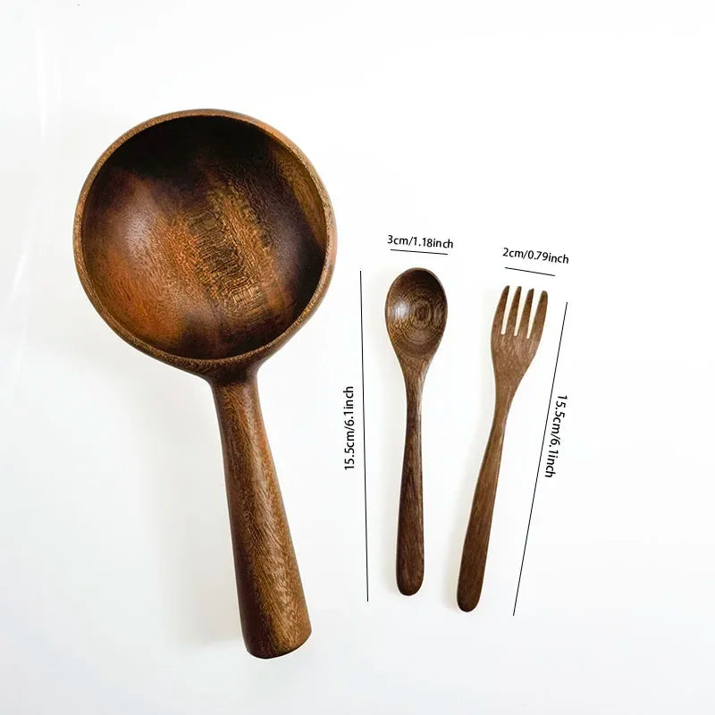 Kitchen Bar Utensils, Wooden Cutlery, Bowls, Spoons, Forks Set, Can be Used for Travel, Picnic, Portable Eco-friendly, Chunky
