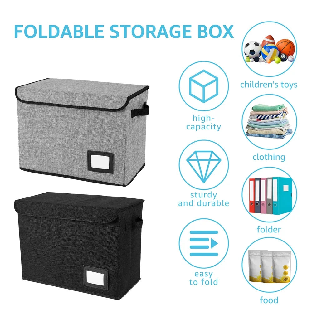New Foldable Clothing Storage Box Washable Comic Book Storage Bin with Handle Enclosed Lid Multipurpose Organizer for HomeOffice