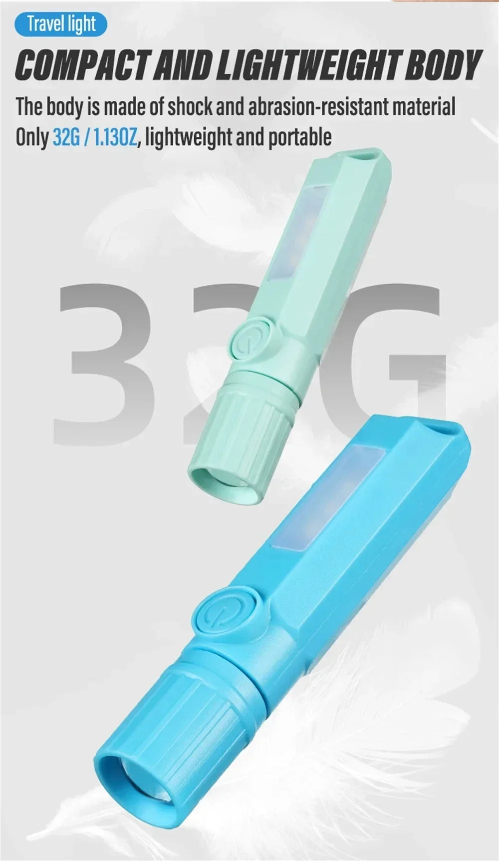 Super Bright LED Mini Flashlight With Side Light Torch USB Portable Telescopic Zoom Work Light Waterproof Outdoor Camping Light