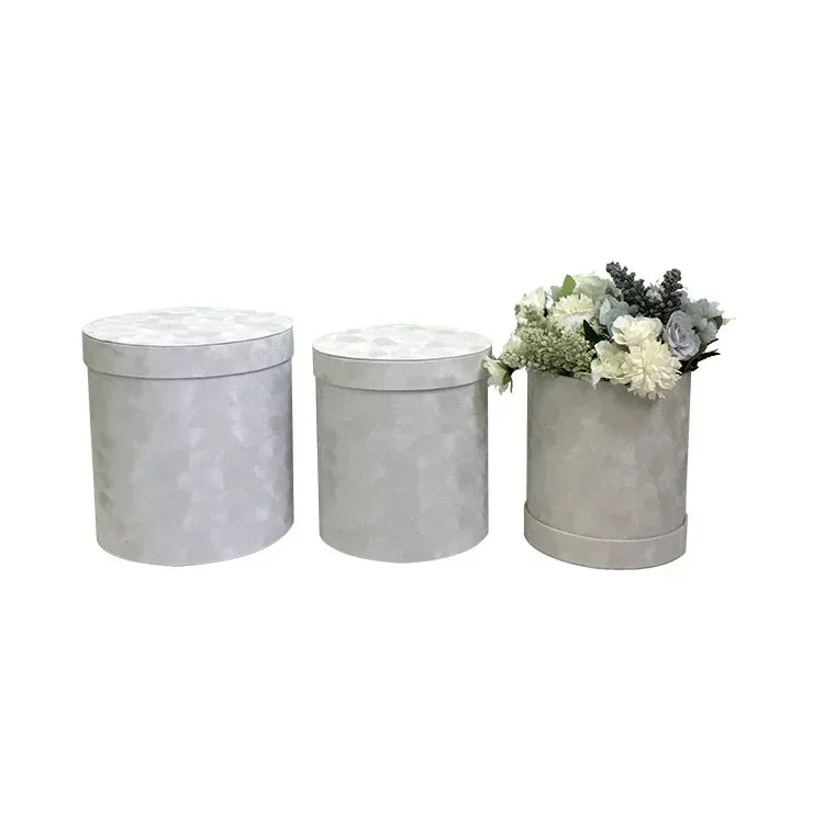 3Pcs/Set Round Shape Velvet Gift Box Florist Flower Holder Bucket Gift Packaging Box Bouquet Packaging Box Party Wedding Supply