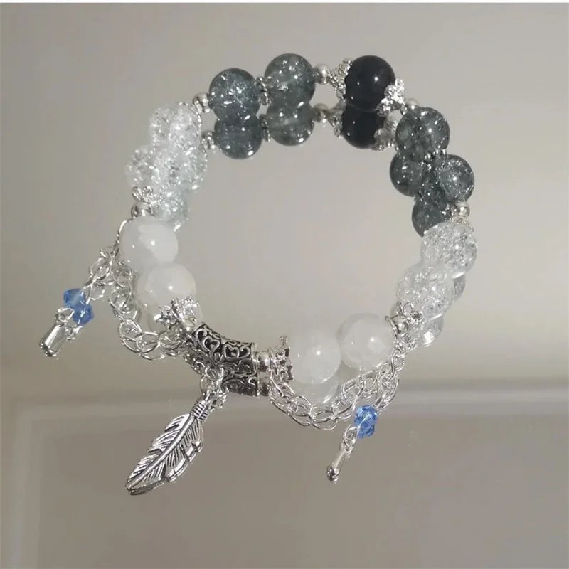 Fashion Design Gradient Crystal Beads Bracelet for Women Girls Vintage Butterfly Feather Maple Leaf Tassel Bracelet Jewelry Gift
