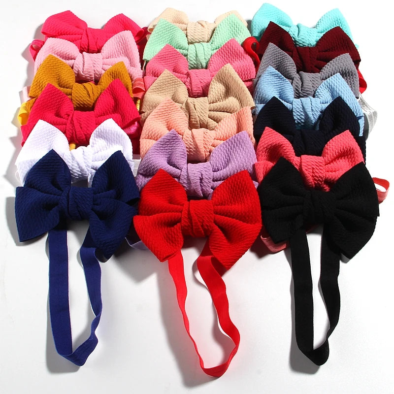 11cm 4.3" Fashion Seersucker Waffle Hair Bows With Headbands For Women Girls Kids Headwear Headband Hair Accessories