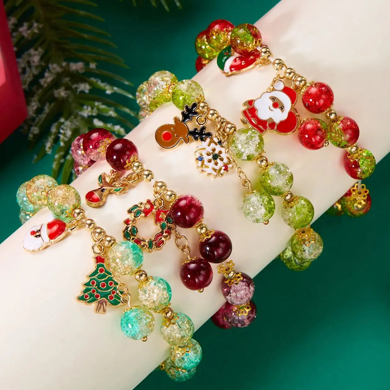 Trendy Christmas Bracelet for Women Men Sweet Handmade Crystal Beaded Santa Claus Tassel Bracelet New Year Party Jewelry Gifts