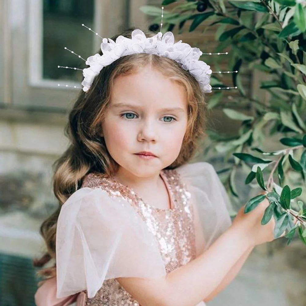 Fairy Flower Headband Sweet Lovely Girl Lace Floral Pearls Hair Hoop For Princess Wedding Birthday Headwear Accessories Gifts
