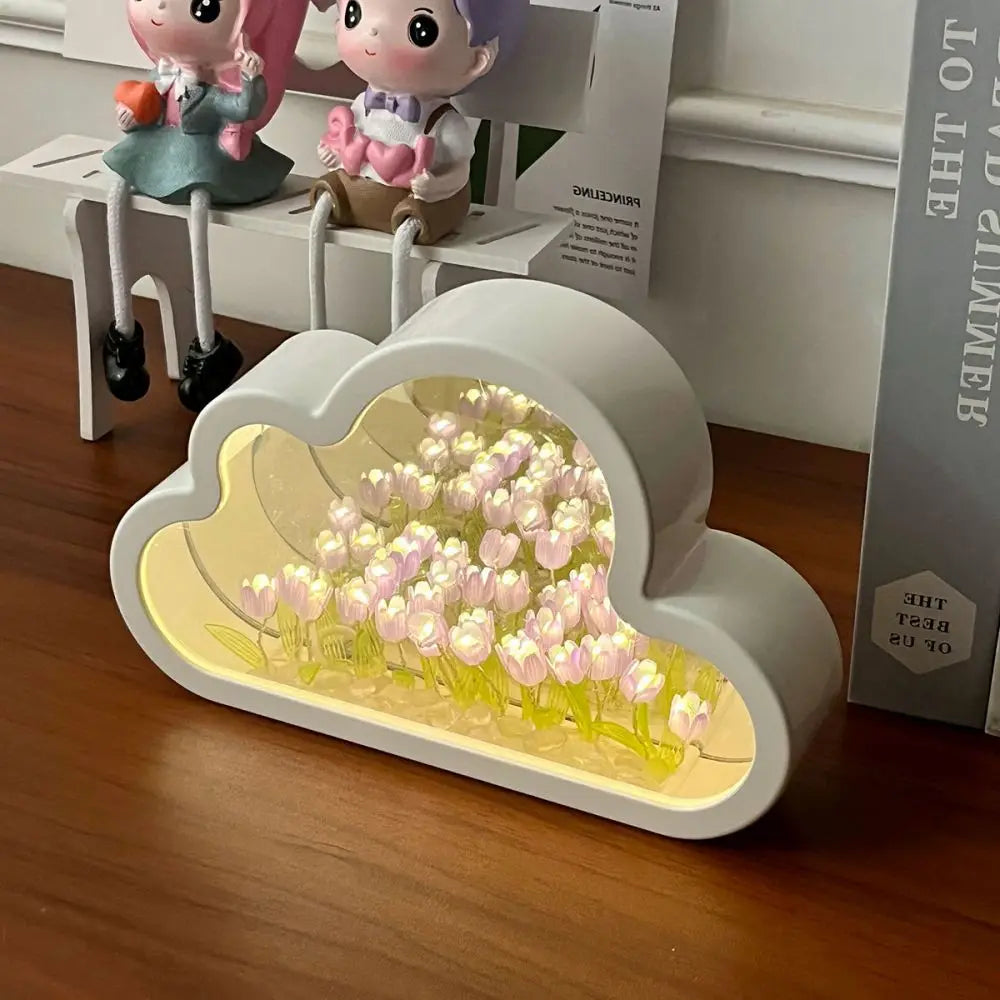 1pc Handmade DIY Clouds Tulip Lamps LED Night Light Mirror Table Lamps Bedroom Ornaments Decoration Flower Sea Atmosphere Lamp (Free Shipping) 💝💖🌹 (Free Shipping) 💝💖🌹