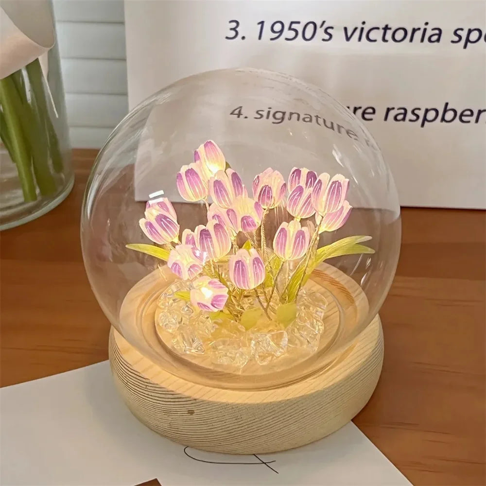 Artificial Tulip Flower Night Light Handmade DIY Bedside Lamp LED Night Lamp Bedroom Decor Christmas Birthday Gifts Table Lamp (Free Shipping) ššš¹ (Free Shipping) ššš¹