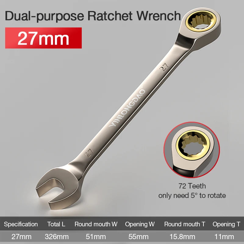 Universal Key Ratchet Wrench 72 Tooth Gear Ring Torque Socket Wrench Metric Ratchet Spanners Car Repair Mechanical Tools