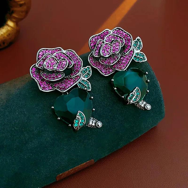 Purple Rose Flower Heart Lip,Stud Earrings for Women French Romantic Vintage Temperament Earring Luxury Jewelry wholesale