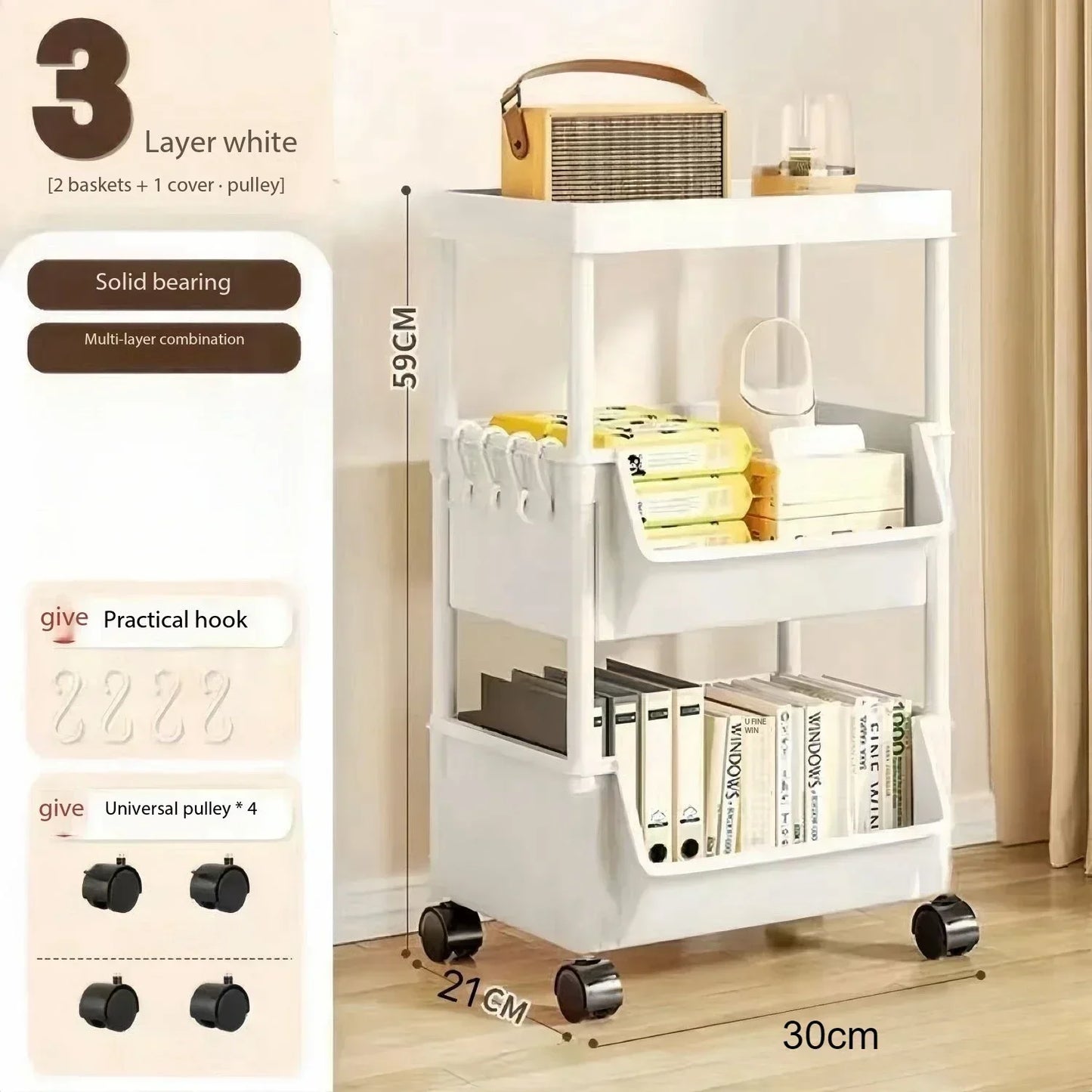 Storage Rack Is Movable and Adjustable Suitable for Kitchen Bathroom Space Saving Storage Rack Home Decoration Storage Products