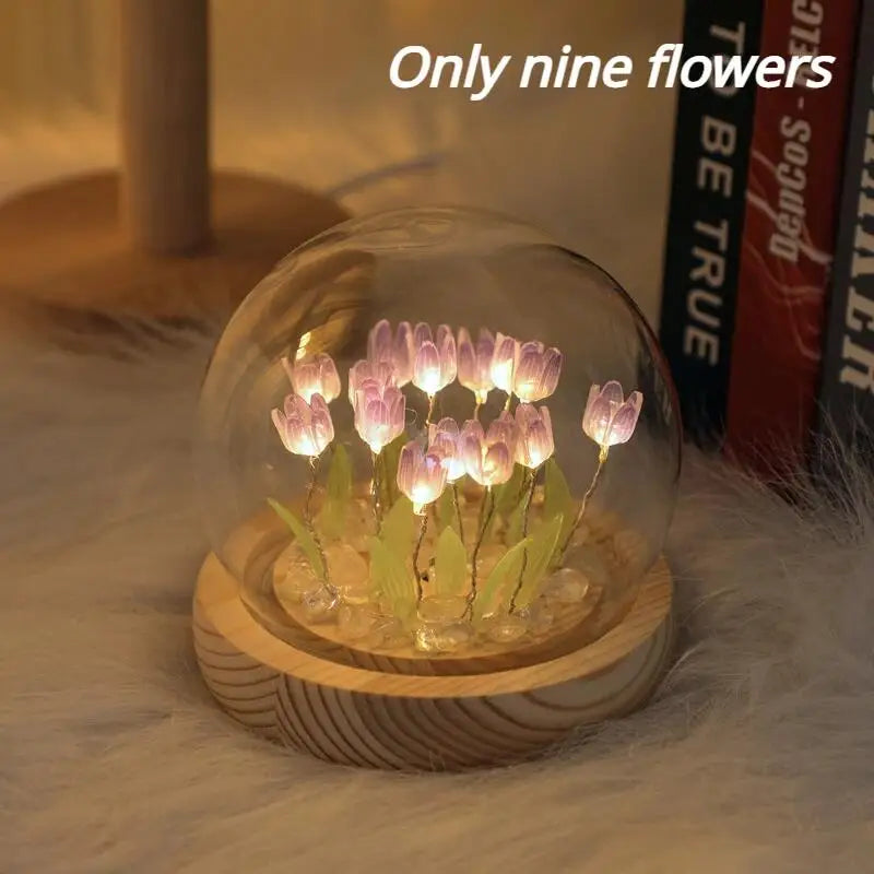 Artificial Tulip Flower Night Light Ornaments Handmade DIY Bedsides LED Night Lamp Bedroom Desk Decor Birthday Gifts Table Lamp