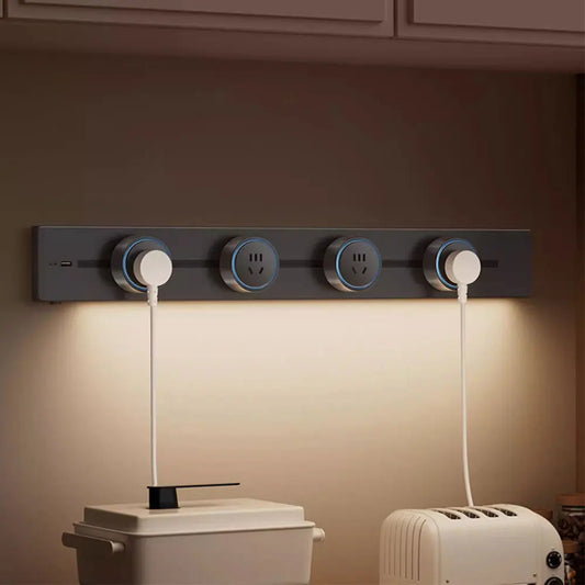 EU US Universal Home Room Movable Power Rail Sliding Track Socket With LED Human Body Induction Light Desktop Mobile Socket