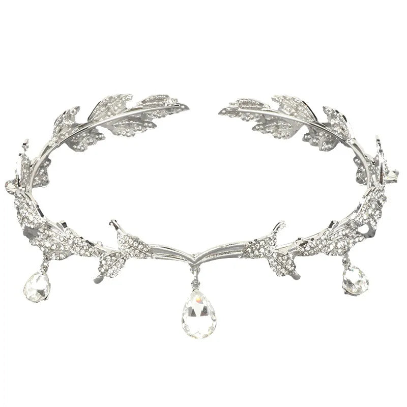 Vintage Fairy Crown Tiaras Crystal Leaves Elf Tiara Bandana Hair Accessories for Women Costume Hair Jewelry