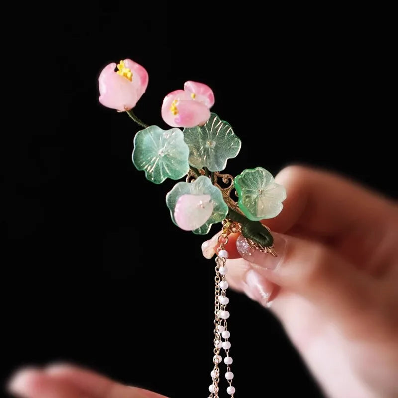 Fairy Flower Hair Clips Chinese Style Hanfu Hair Accessories For Girls Headwear Barrettes Vintage Wedding Headpiece Hair Jewelry