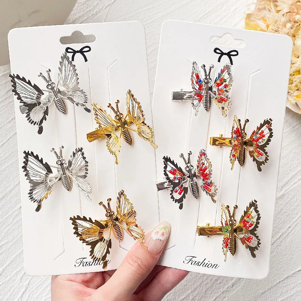 2Pcs/Set Fashion Metal Gold Hollow Butterfly Hairpins For Women Girls Hair Ornament Clip Barrette Headband Hair Accessories