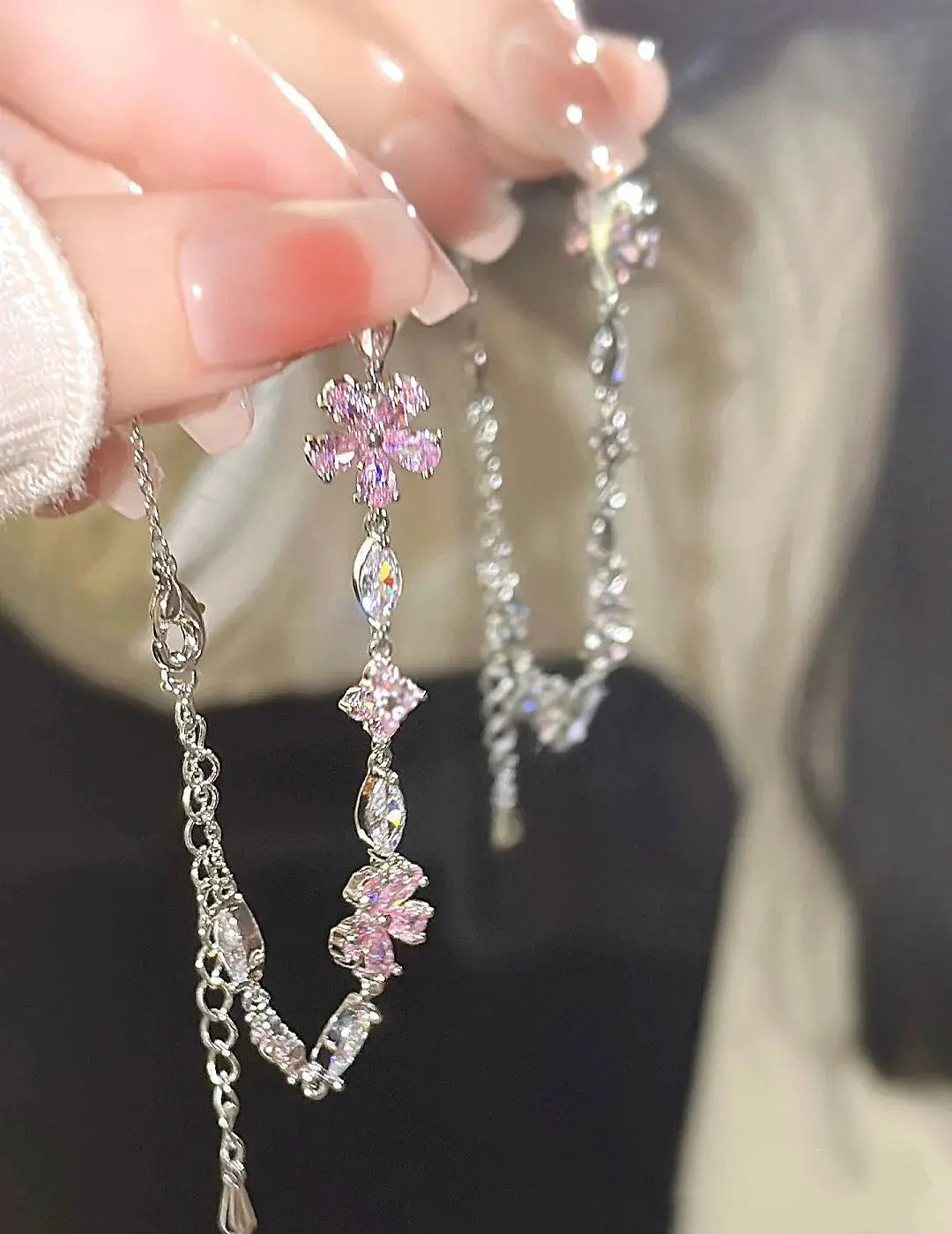 Sweet Fairy Pink Crystal Zircon Sakura Flowers Bracelet for Women Exquisite Cherry Blossom Bracelets Girls Jewelry Gifts