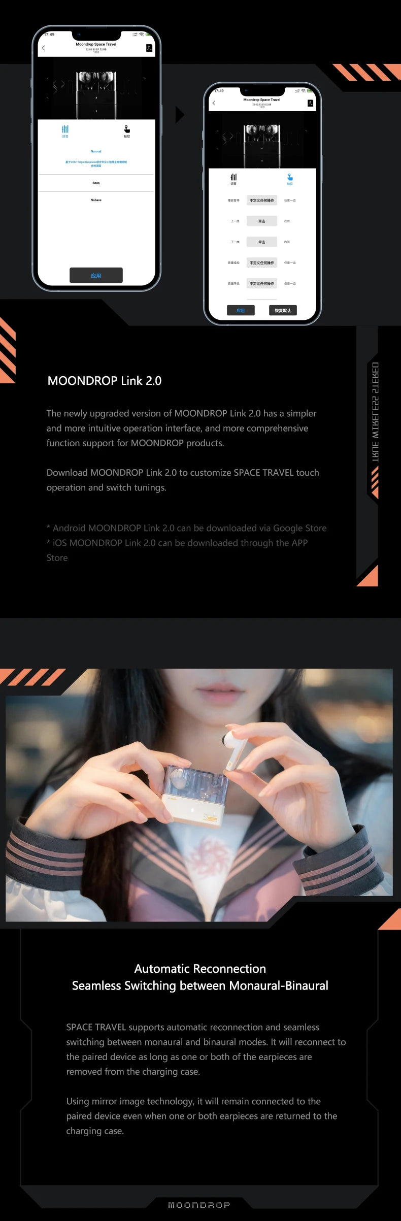 Moondrop Space Travel Bluetooth 5.3 Headphone Wireless TWS Noise Canceling Earphones 13mm Enhanced Dynamic Driver Music Headset
