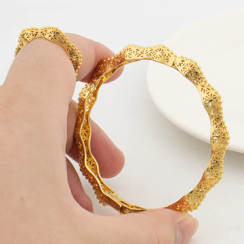 Women's Bracelet with Ring Gold Color Charm Bracelets Exquisite Cuff Bangles Hollow Out Design Open Ring Fashion Jewelry Gifts