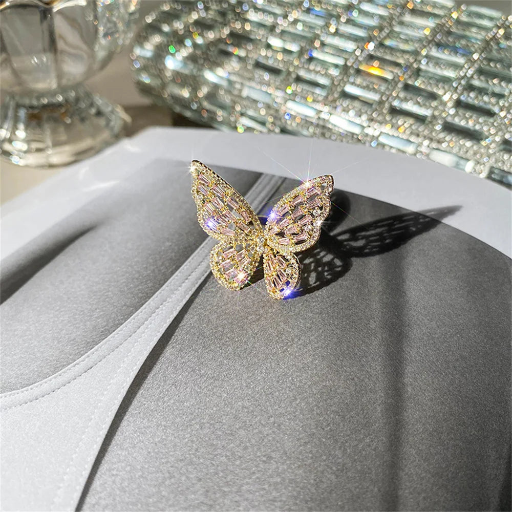 Exquisite Ice Blue Butterfly Open Ring, Fashionable Women's Simple Style Jewelry