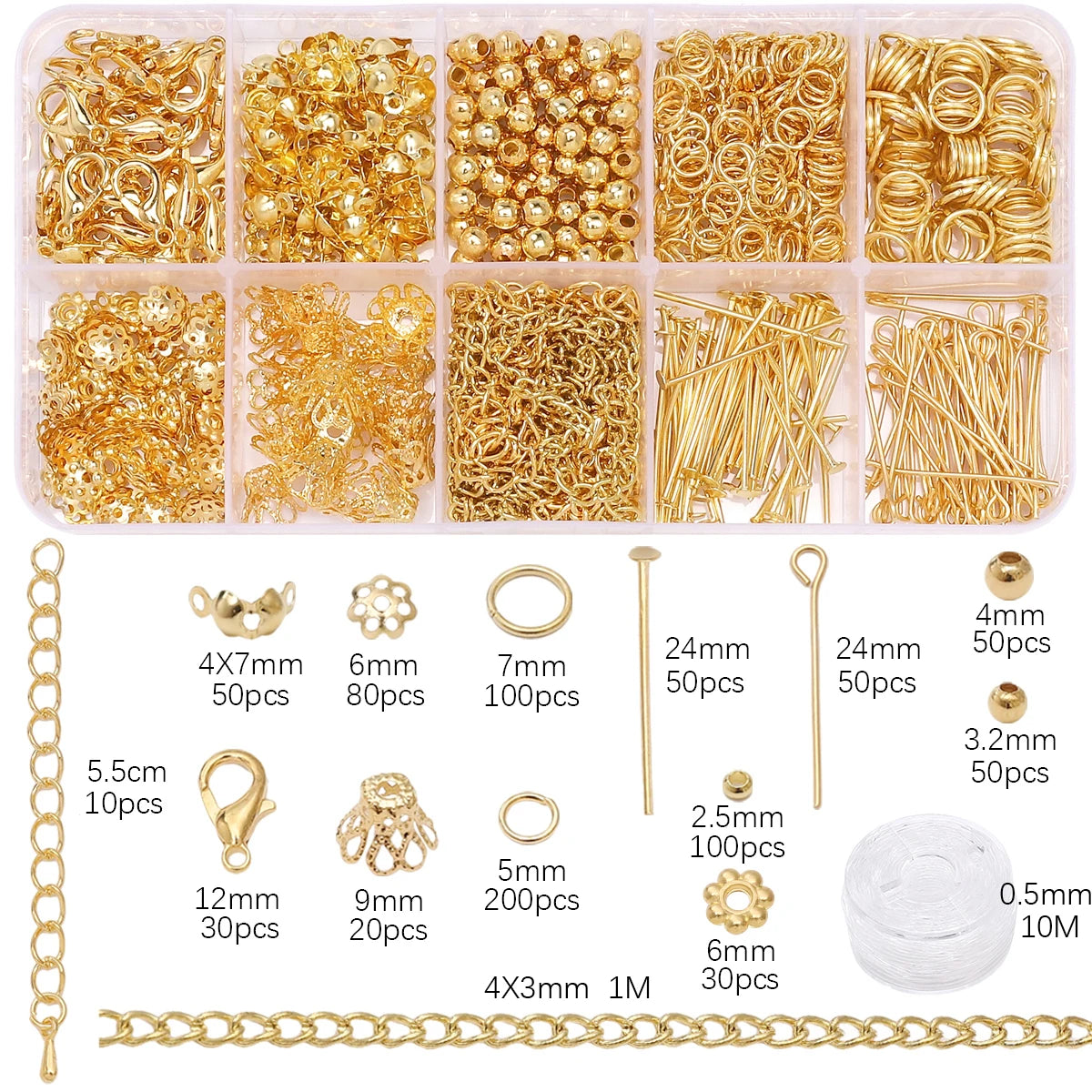 10 Grids 820pcs DIY Jewelry Making Kit Alloy Chain with Multi-Connector Clasp Types Professional for Bracelet Earrings Craft