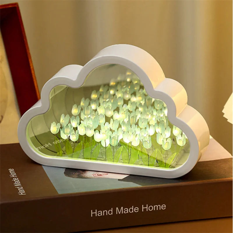 1pc Handmade DIY Clouds Tulip Lamps LED Night Light Mirror Table Lamps Bedroom Ornaments Decoration Flower Sea Atmosphere Lamp (Free Shipping) 💝💖🌹 (Free Shipping) 💝💖🌹
