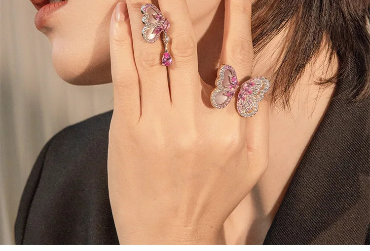 BELL Pink Sapphire Shell Corundum Butterfly Ring S925 Silver 18K Gold