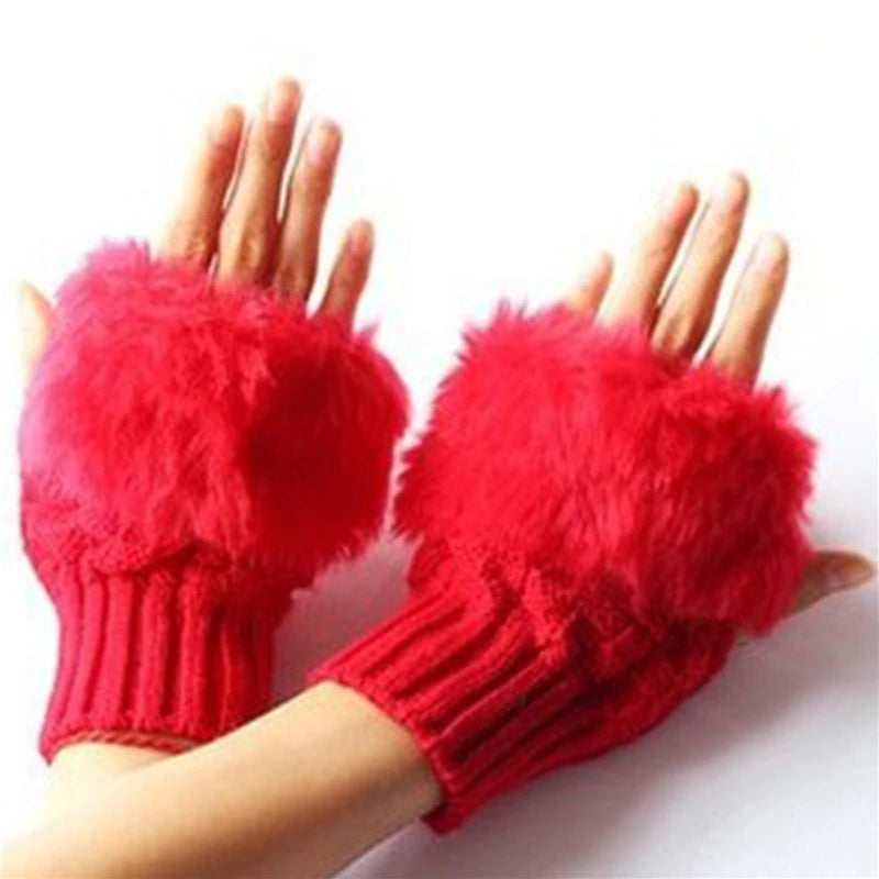 Women Fingerless Gloves Cute Plush Warm Soft Comfort Short Winter Windbreak Cold-proof Costume Party Gift Ladies Gloves