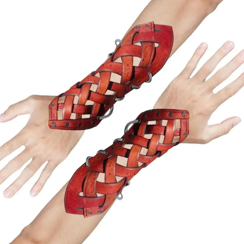 1 Pair Adjustable Arm Bracer Men Arm Guards Medieval Leather Bracers Halloween Costume Cosplay Leather Arm Guards Accessories