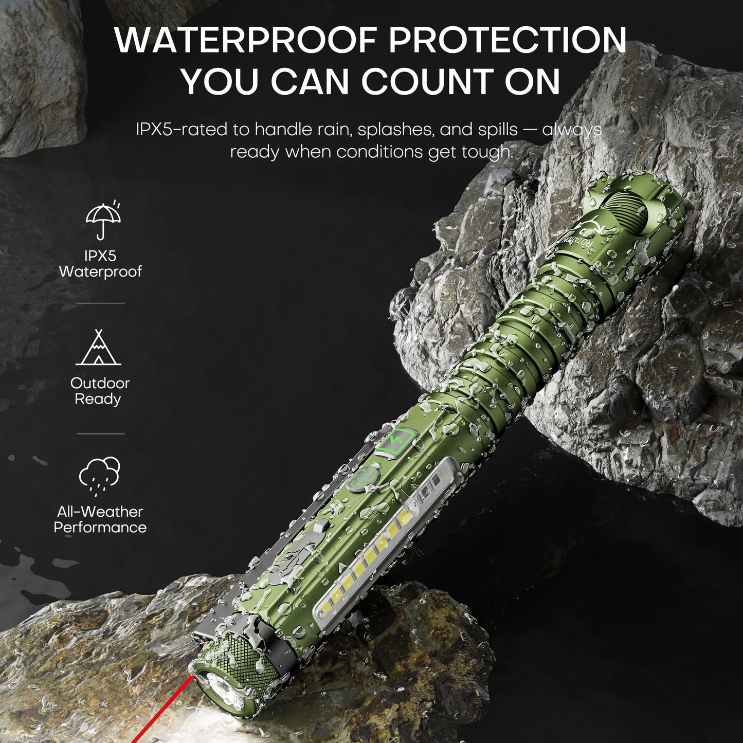 Magnetic LED Flashlight, 800 Lumen Rechargeable Flashlight, Laser Pointer, Hands-Free, USB Charging Cable, for Work and Outdoor