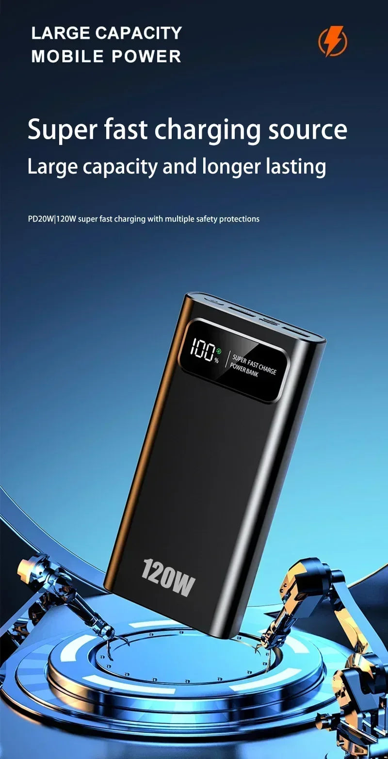 2025 Fast Charging Power Bank 200000mAh Ultra Large Capacity Powerbank 120W Super Charge Portable External Battery LED Display