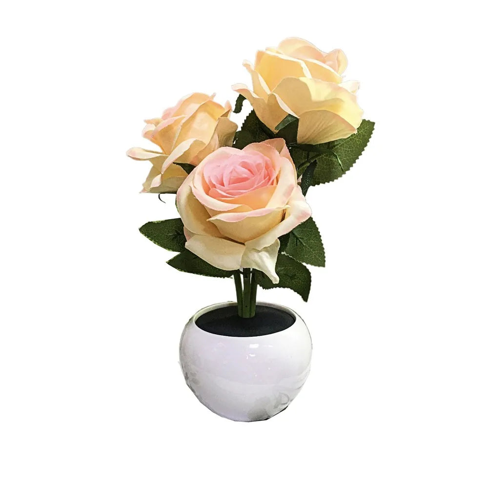 Ceramic Base LED Rose Table Lamp 2/3 Flowers Decorative Flower Bonsai Night Light Soft Light Exquisite Romantic Atmosphere Lamp