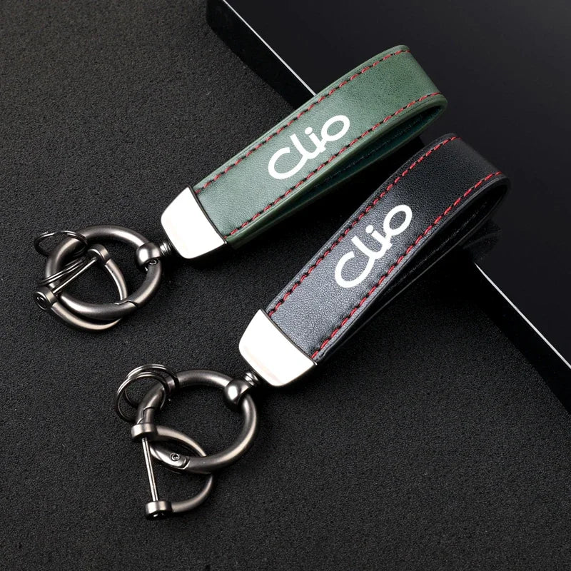 For Clio 2 3 4 5 MK2 MK3 MK4 Car Accessories With Logo Leather Car keychain Horseshoe Buckle Jewelry