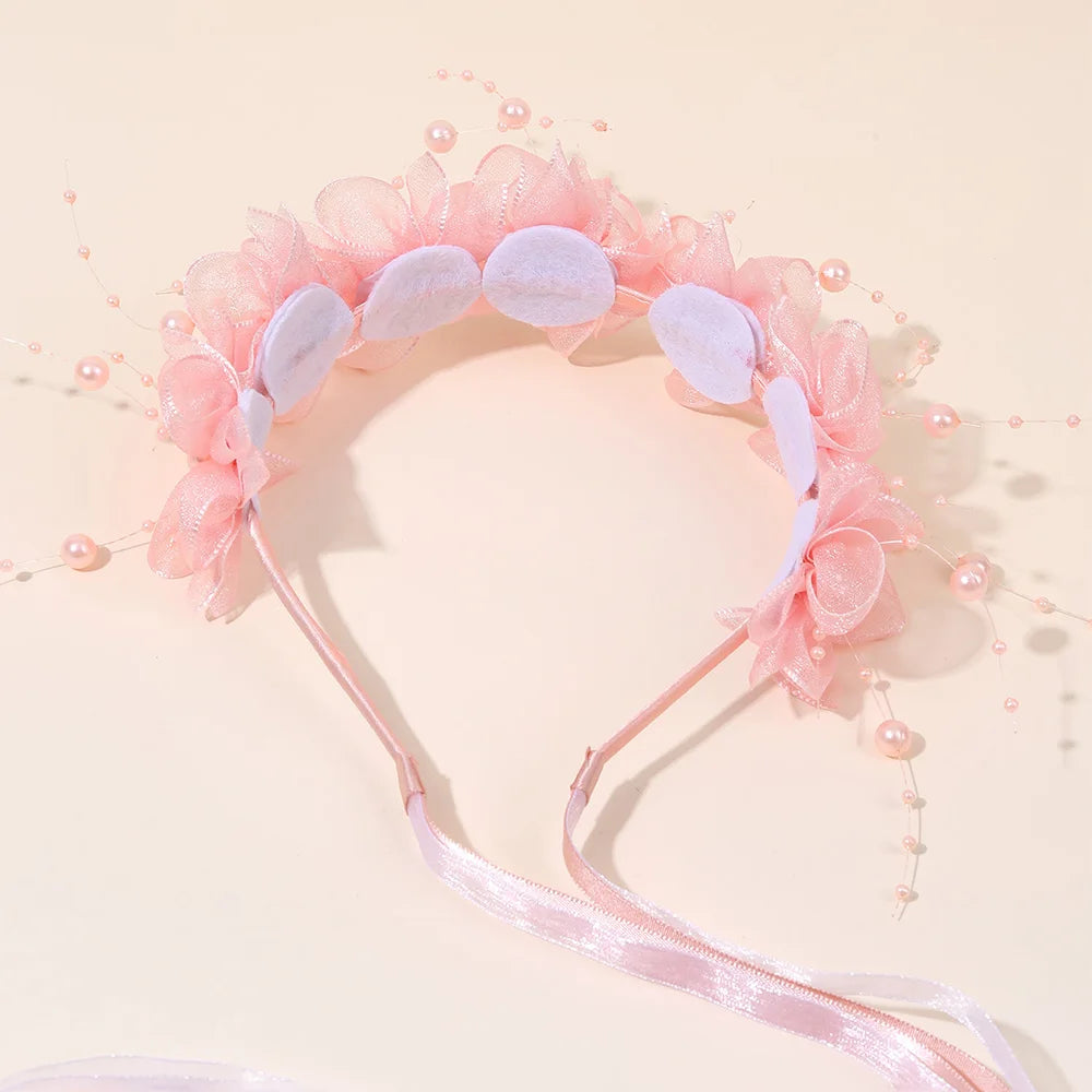 Fairy Flower Headband Sweet Lovely Girl Lace Floral Pearls Hair Hoop For Princess Wedding Birthday Headwear Accessories Gifts