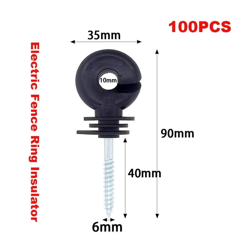 50PCS/100PCS Electric Fence Ring Insulator Wood Post Fencing Screw Timber Tape Wire Insulators Safe Garden Buildings Accessor